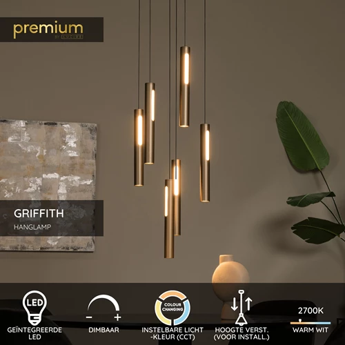 Lucide GRIFFITH - Hanglamp - Ø 38 cm - LED Dimb. - CCT - 6x6W 2700K/4000K - Brons | Premium - USP